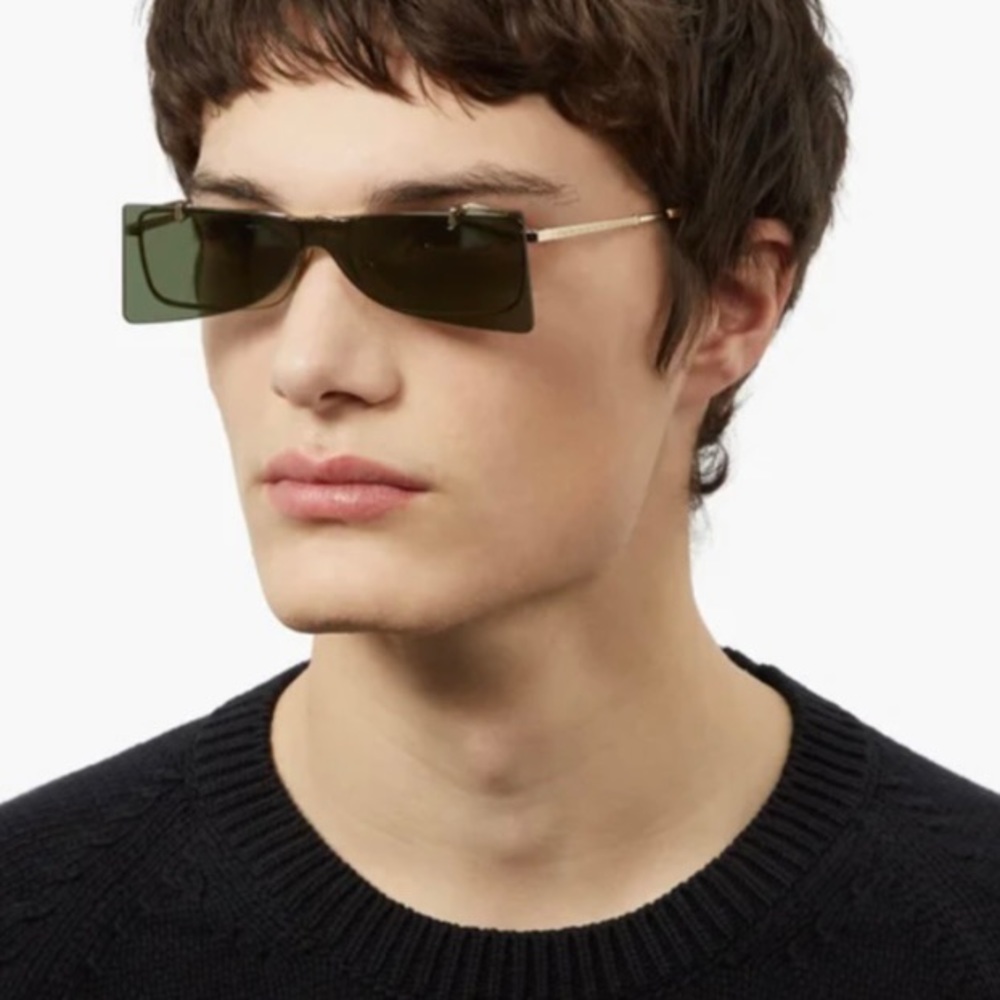 GUCCI UNISEX GREEN FUTURISTIC SILHOUETTE FLIP UP SUNGLASSES, GREEN IS IN 2023